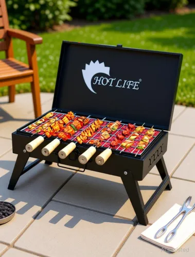 Image of HOT LIFE Briefcase Style Traveler Foldable Charcoal With 5 skewers with 5 Skewer