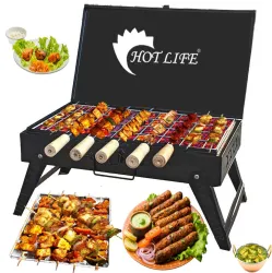 HOT LIFE Briefcase Style Traveler Foldable Charcoal With 5 skewers with 5 Skewer Charcoal Grill (Portable, Foldable)