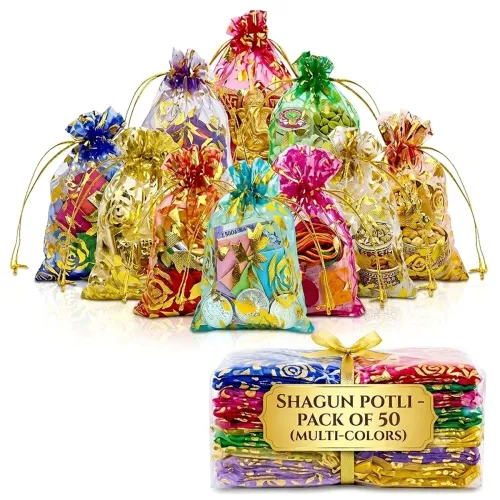 Image of HOTFIX Multicolor Organza Potli Bags Pack of 50
