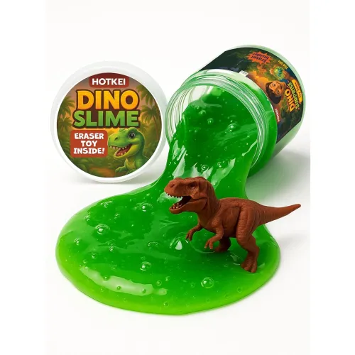 Image of HOTKEI Green 200 gm Slime with Dinosaur Eraser Toy