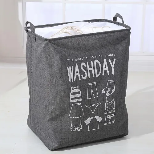 Image of House of Quirk Large Laundry Basket Bag, Drawstring Storage - Grey
