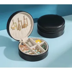 House of Quirk Travel Jewelry Box, Mini Portable Organizer with Zipper, Faux PU Leather Small Storage Boxes for Rings, E