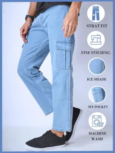 Image of HouseOfCommon  Men Relaxed Fit Mid Rise Light Blue Jeans