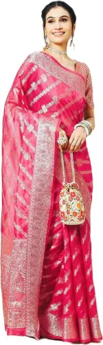 Image of HouseOfCommon  Solid/Plain Bollywood Organza Saree  (Pink)