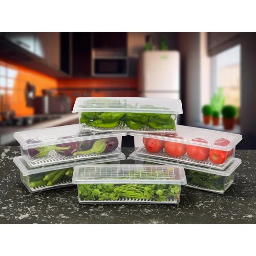 Image of Houshe 1500ml Food Storage Containers Set, Stackable with Drain Plate (Pack of 6)