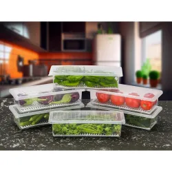 Houshe 1500ml Food Storage Containers Set, Stackable with Drain Plate (Pack of 6)