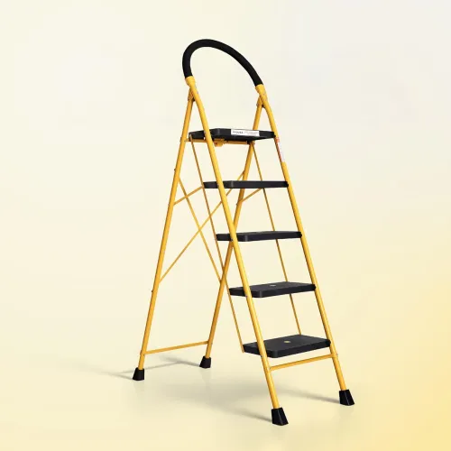 Image of Houza 5-Step Foldable Heavy-Duty Anti-Slip Steel Ladder 5-Year Warranty