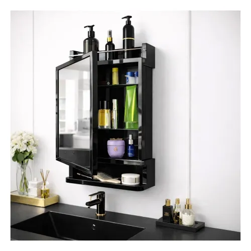 Image of HOUZA Premium Look Plastic Wall Mounted Bathroom Mirror Cabinet with Storage | Waterproof Storage Organizer with Shelves