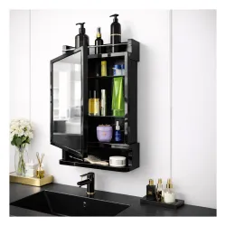 HOUZA Premium Look Plastic Wall Mounted Bathroom Mirror Cabinet with Storage | Waterproof Storage Organizer with Shelves