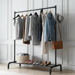 HOUZA Heavy-Duty Garment Stand Cloth Rack with Bottom Storage Shelf & 4 Side