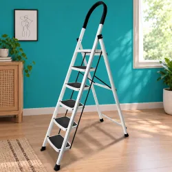 HOUZA Steel Ladder for Home 6 Steps Foldable with Anti-Skid Wide Steps