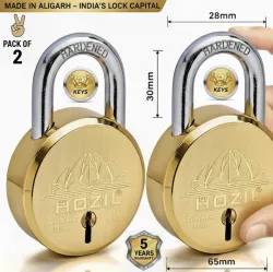 HOZIL 65MM Lotus Design | Hardened Shackle | Double Locking | 8 Levers (Pack of 2) Padlock (Gold)