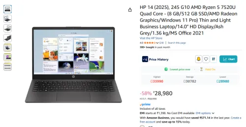 Image of HP 14 (2025) Ryzen 5 Business Laptop (8 GB/512 GB SSD)