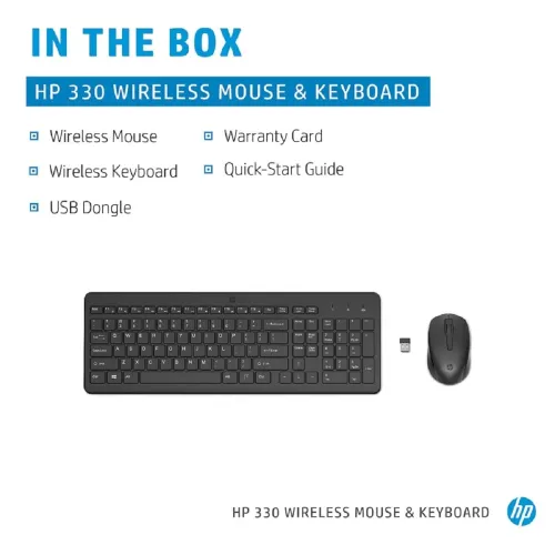 Image of HP 330 Wireless Black Keyboard and Mouse Set with Numeric Keypad