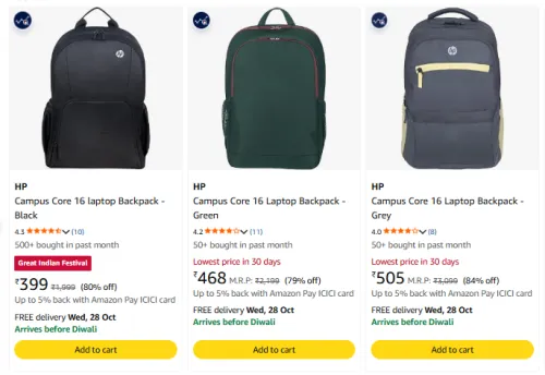 Image of HP Backpack upto 80% Discount
