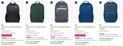 Image of HP backpacks at minimum 80% Discount