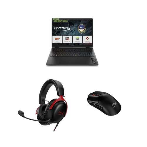Image of HP HyperX OMEN 15, AMD Ryzen 7 260, 8GB-RTX 5050, 24GB DDR5, 1TB SSD, gb0038AX, HyperX Cloud III Wired Headset, HyperX P