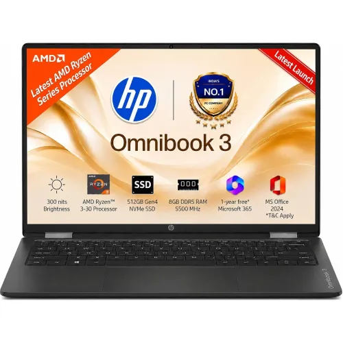 Image of HP OmniBook 3 14 inch Laptop PC, FHD Display, 300 NIts, AMD Ryzen 3 30