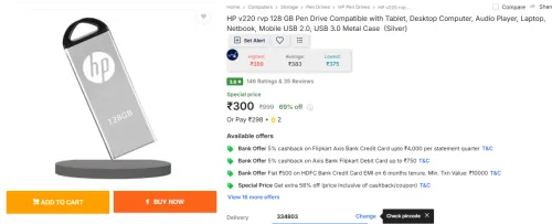 Image of HP v220 rvp 128 GB Pen Drive Compatible