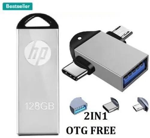 Image of HP V220G 2IN OTG FREE 128 GB Pen Drive  (Silver)