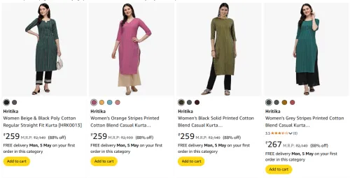Image of Hritika Women's Cotton Casual Kurta Starting @259