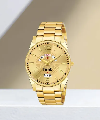 Image of HRNT 9248 Men’s Golden Analog Day-Date Watch