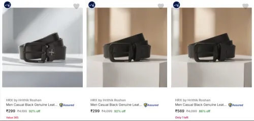 Image of HRX by Hrithik Roshan Belt For Men Leather at minimum 92% Discount