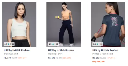 Image of HRX by Hrithik Roshan Brand Women's T-shirt @ Up to 80% Discount