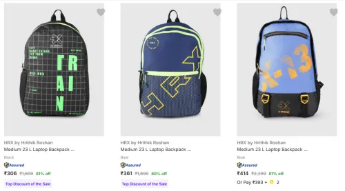 Image of HRX by Hrithik Roshan Medium 23 L Laptop Backpack Starting @ ₹306