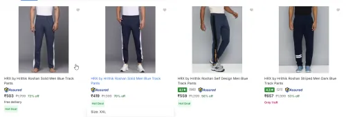 Image of HRX by Hrithik Roshan Men Blue Track Pants @ Up to 80% Discount