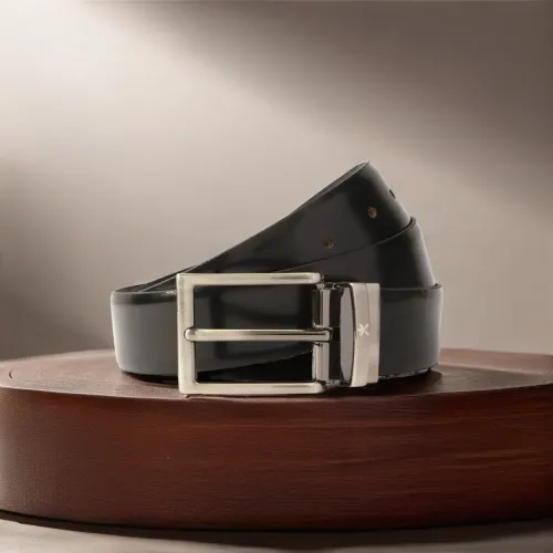 Image of HRX by Hrithik Roshan Men Formal Black Genuine Leather Reversible Belt
