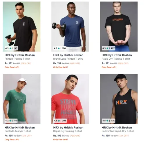 Image of Hrx By Hrithik Roshan Men’s T-shirts Starting at ₹191