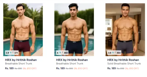 Image of HRX by Hrithik Roshan Men's Trunk Starting @ ₹189