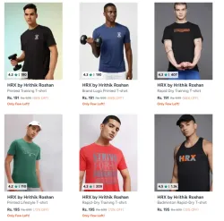 Hrx By Hrithik Roshan Men’s T-shirts Starting at ₹191