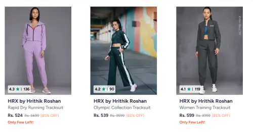 Image of Hrx By Hrithik Roshan Women's Tracksuits Upto 85% Discount