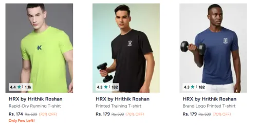 Image of HRX by Hrithik Roshan Men's T-Shirt Up to 75% Discount