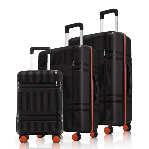 Image of HRX Helium 3-Piece Luggage Set Haileys Black Polypropylene Hard Shell Suitcase