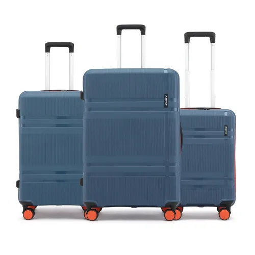 Image of HRX Helium 3-Piece Luggage Set Blue Polypropylene Hard Shell Suitcase Set