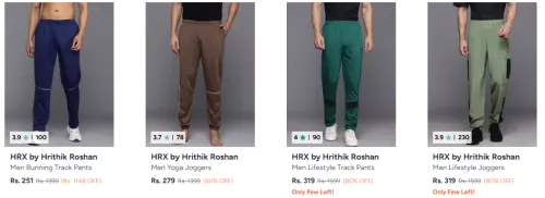 Image of Hrx By Hrithik Roshan Men's Track Pants at Minimum 80% Discount