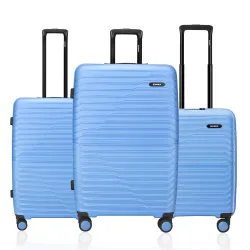 HRX Kyoto 3-Piece Luggage Set Light Blue Polypropylene Hard Shell Suitcase Set - Premium Travel Trolley Bags with 8 Spinner Wheels, Number Lock & Water Resistant Body