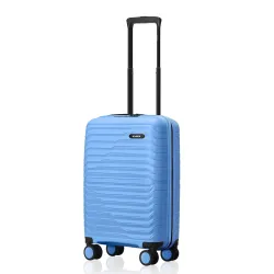 HRX Kyoto Cabin Size Light Blue Polypropylene Hard Shell Suitcase - Premium Travel Trolley Bag with 8 Spinner Wheels, Number Lock & Water Resistant Body