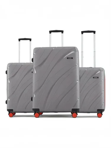 Image of HRX Madrid 3‑Piece Hard Body Luggage Set (Grey)