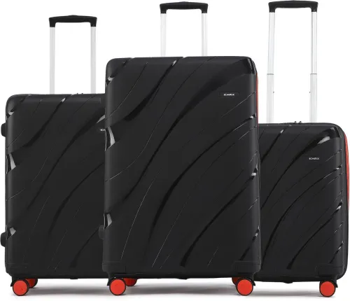 Image of HRX by Hrithik Roshan Hard Body Set of 3 Luggage 8 Wheels - Madrid 3 (Small 58cm | Medium 66cm | Large 75cm) - Black