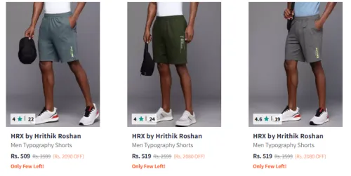 Image of HRX Men Fashion Shorts 80% Discount