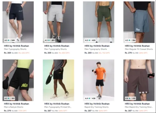 Image of HRX men's shorts at starting ₹229