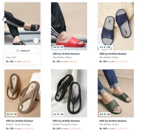 Image of HRX Men's Sliders Upto 89% Discount