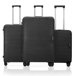 HRX Parabola 3-Piece Luggage Set Haileys Black Polypropylene Hard Shell Suitcase Set - Premium Travel Trolley Bags with 8 Spinner Wheels, Number Lock & Water Resistant Body