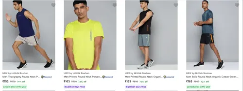 Image of HRX By Hrithik Roshan Men's Tshirts upto 75% discount 