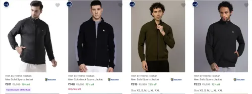 Image of HRX by Hrithik Roshan Men's Jackets at minimum 70% Discount