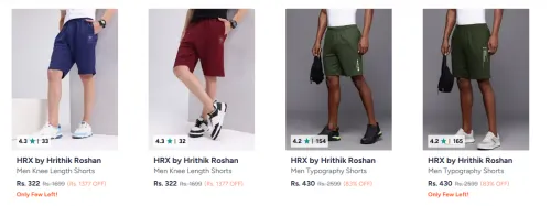 Image of Hrx By Hrithik Roshan Men's Shorts at minimum 80% Discount